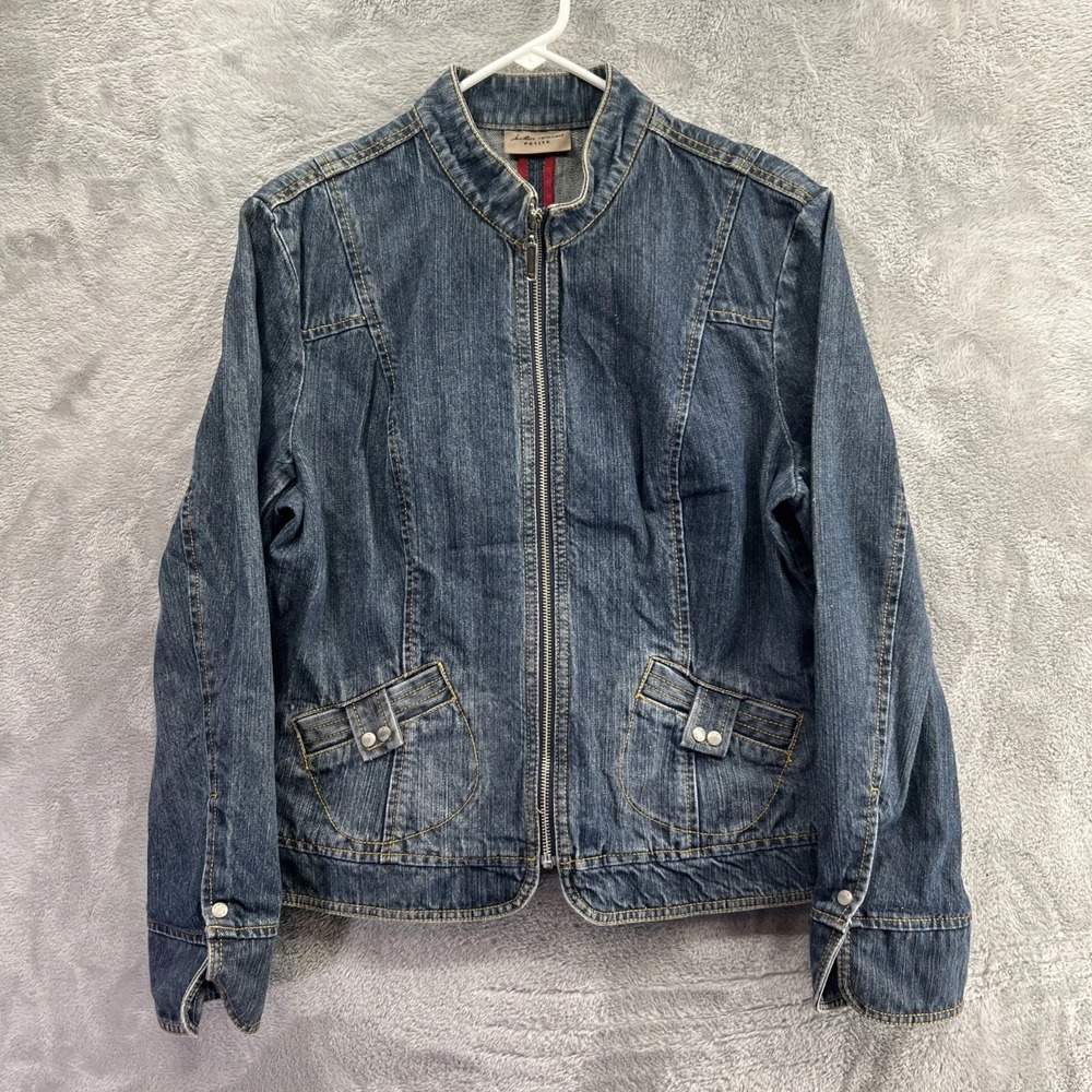 Talbots Women Denim Jacket Relaxed Stand Collar Blue PXL